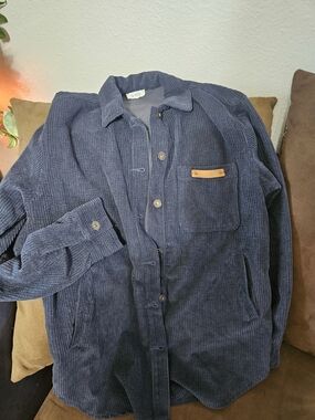 LA MIEL Navy Corduroy Shirt Jacket with Tan Pocket Trim